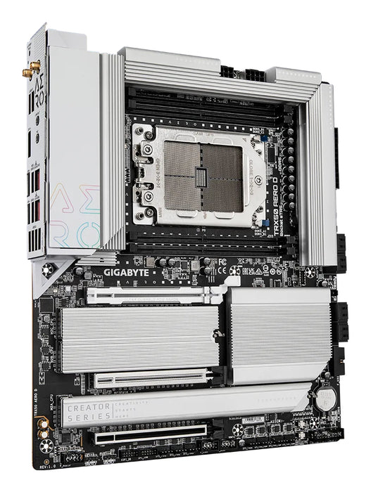 GIGABYTE TRX50 AERO D Motherboard - Supports AMD Ryzen Threadripper 9000 Series CPUs, 16+8+4 Phases Digital VRM, up to 7800MHz DDR5 (OC), 3xPCIe 5.0 + 1xPCIe 4.0 M.2, Wi-Fi 7, 10GbE LAN, USB4