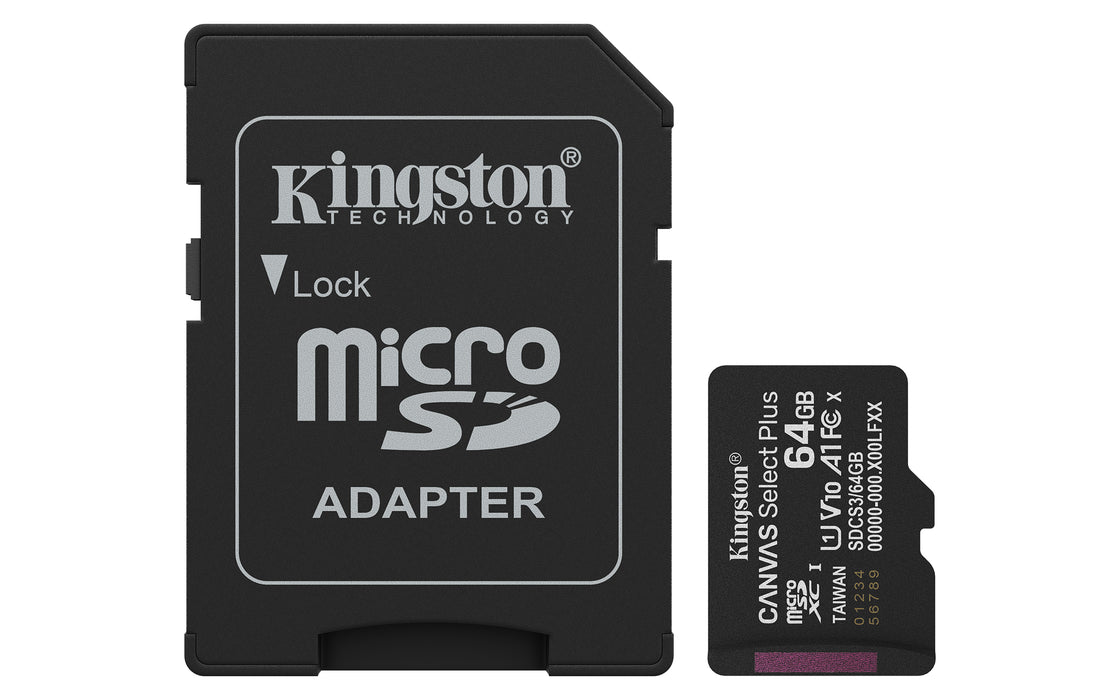 Kingston Technology 64GB microSDXC Canvas Select Plus Gen3 100MB/s A1 Card + Adapter