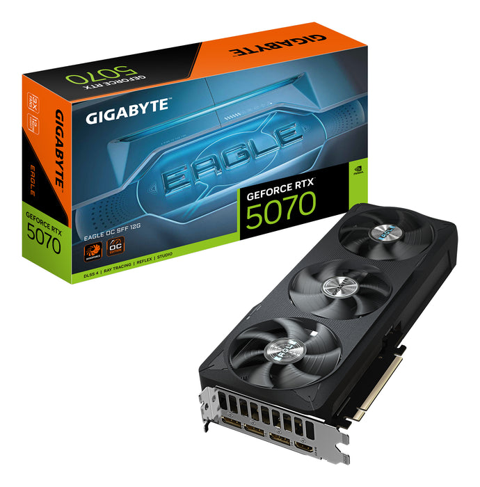 GIGABYTE GeForce RTX 5070 EAGLE OC SFF 12G Graphics Card - 12GB GDDR7, 192bit, PCI-E 5.0, 2587 MHz Core Clock, 3 x DP 2.1b, 1 x HDMI 2.1b, NVIDIA DLSS 4, GV-N5070EAGLE OC-12GD
