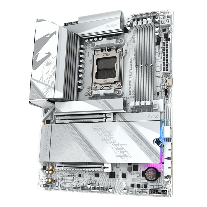 GIGABYTE X870 AORUS ELITE X3D ICE Motherboard - Supports AMD Ryzen 9000 CPUs, 16+2+2 Phases Digital VRM, up to 9000Hz DDR5 (OC), 2xPCIe 5.0 + 2xPCIe 4.0, Wi-Fi 7, 2.5GbE LAN, USB 4