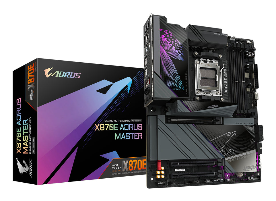 GIGABYTE X870E AORUS MASTER Motherboard - Supports AMD Ryzen 9000 CPUs, 16+2+2 Phases Digital VRM, up to 8600MHz DDR5 (OC), 3xPCIe 5.0 + 1xPCIe 4.0, Wi-Fi 7, 5GbE LAN, USB 4