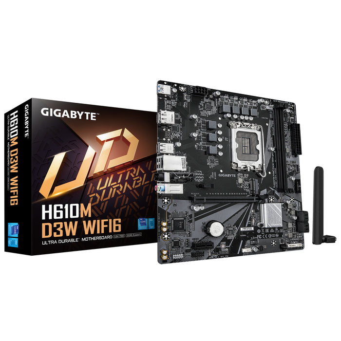 GIGABYTE H610M D3W WIFI6 Motherboard - Supports 14th Gen. Intel Core CPUs, 5+1+1 phases VRM, up to 5600MHz DDR4, 1xPCIe 3.0 M.2, Wi-Fi 6, 1GbE LAN, USB 3.2 Gen 1