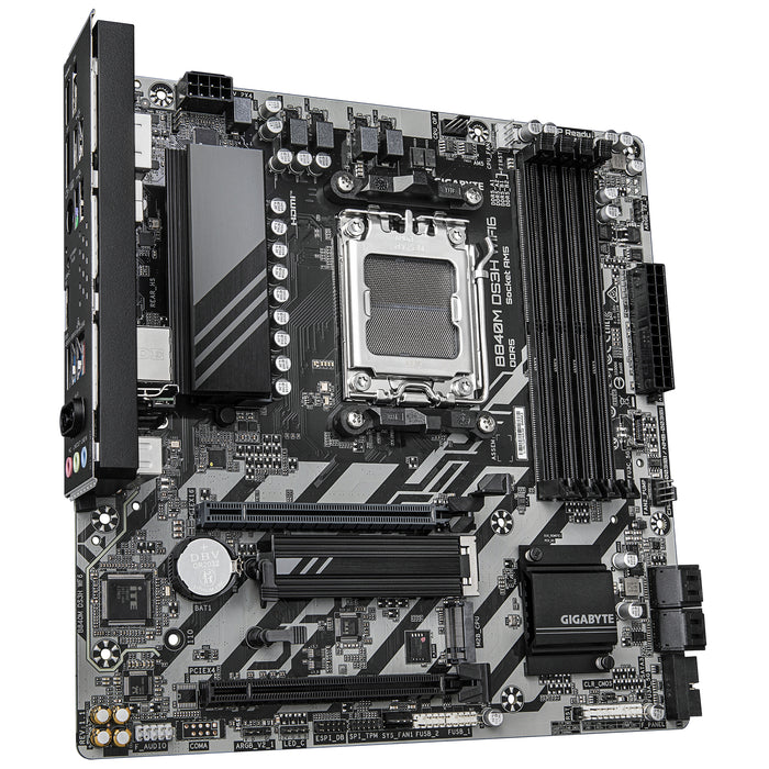 GIGABYTE B840M DS3H WIFI6 Motherboard - AMD Ryzen 9000 CPUs, 8+2+2 Phases VRM, up to 8200MHz DDR5, 2xPCIe 4.0 M.2, Wi-Fi 6, 2.5GbE LAN, USB 3.2 Gen 1