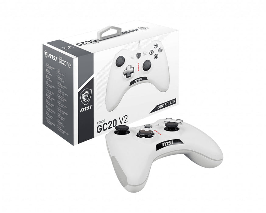 MSI FORCE GC20 V2 WHITE Gaming Controller 'PC and Android ready, Wired, adjustable D-Pad cover, Dual vibration motors, Ergonomic design, detachable cables'