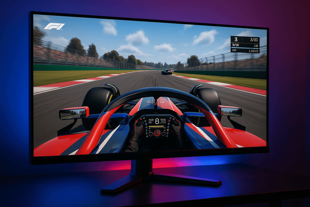 ea sports f1 racing game playing on gaming monitor